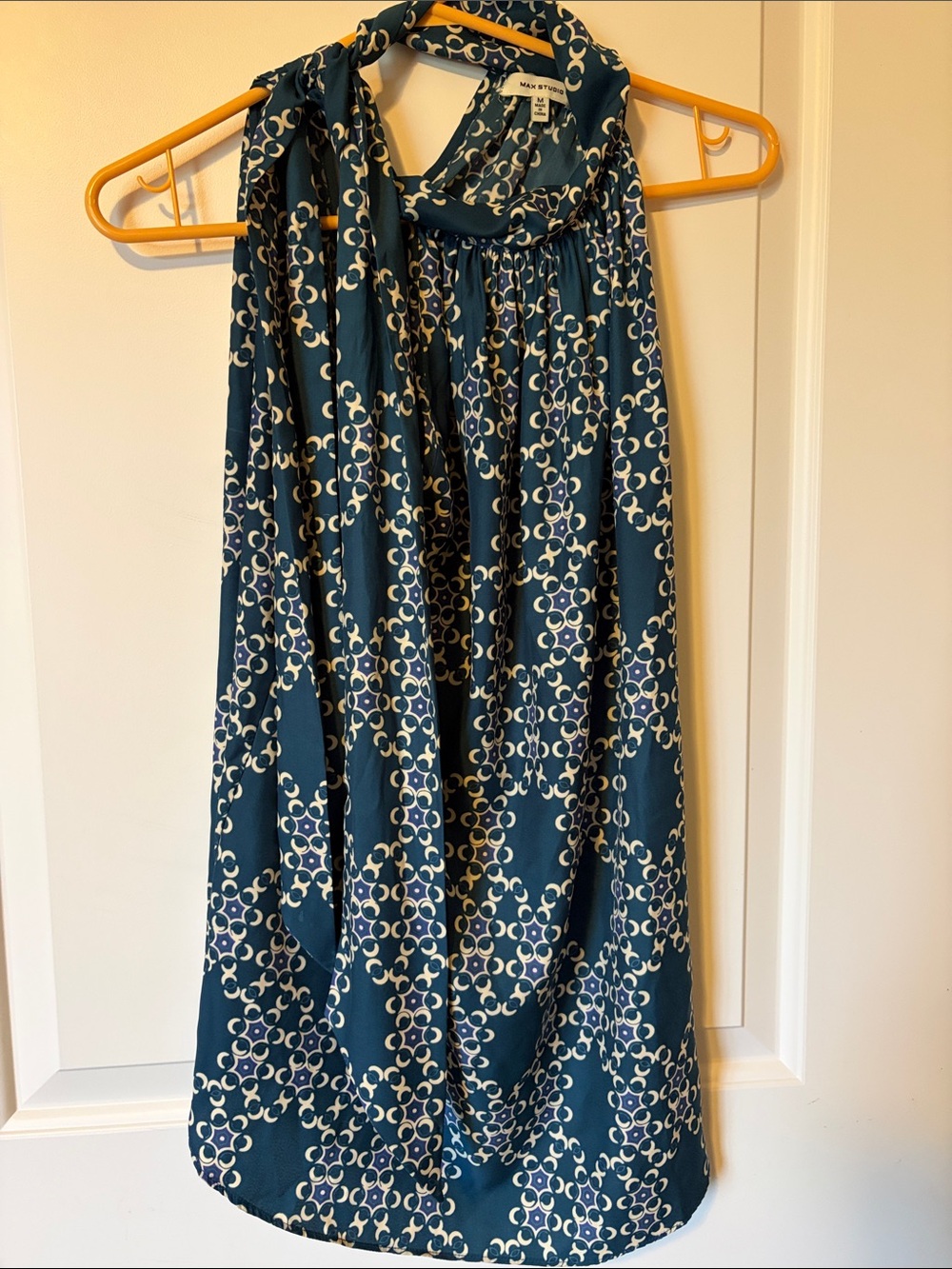 Max Studio Teal Navy and White Halter Blouse